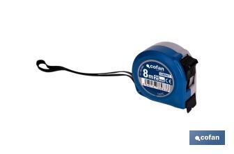 Flexómetro estándar | Carcasa resistente de ABS | Botón de bloqueo | Gancho no magnético | Funda antichoque | Disponible con cinta de 3, 5 y 8 metros de longitud - Cofan