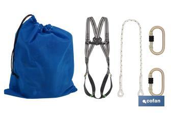 Set of harness | 2 anchorage-points | Safety rope | 2 safety carabiners | EN 361/EN 354/EN362 - Cofan