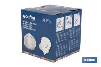 Mascarillas Higiénicas | Fabricadas en Polipropileno | Protegen contra el Polvo y Partículas no Tóxicas | No Reutilizable - Cofan