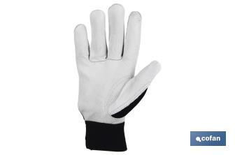 Leather gloves with canvas on the back | Hook and loop fastener | Elastic Wristband | Safety and protection - Cofan