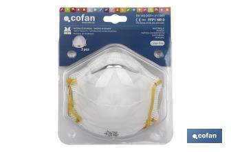 Masque FFP1 (D) | Non réutilisable | Efficacité de filtration supérieure à 90 % | Pack de 20 ou 3 unités - Cofan