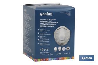 Set de 2 Mascarillas FFP2 (D) | No Reutilizables | Con válvula de Exhalación | Eficiencia de Filtración superior al 94 % - Cofan