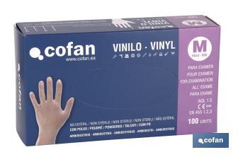 Box of 100 vinyl gloves | Powdered glove | Ambidextrous | Suitable for food use | Elastic and tough gloves - Cofan