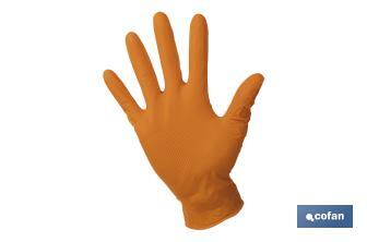 Box of 50 diamond-textured nitrile gloves | Available sizes from S to XL | Colour: Orange - Cofan