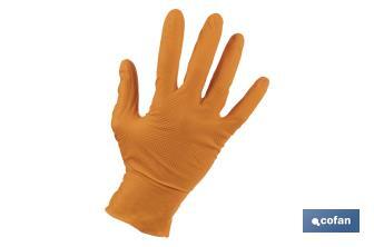 Caja de 50 guantes de nitrilo con textura diamantada | Tallas de la S a la XL | Color: Naranja - Cofan