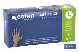 Box of 100 powder-free latex gloves | Tough gloves | 100% latex | Glove dispenser - Cofan