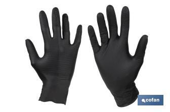 Box of 50 diamond-textured nitrile gloves | Available sizes from S to XL | Colour: Black - Cofan