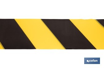 Cinta de balizamiento no adhesiva | Color amarillo/negro | Medidas: 50 y 80 mm | Longitud 100 y 200 metros | Galga 200 - Cofan