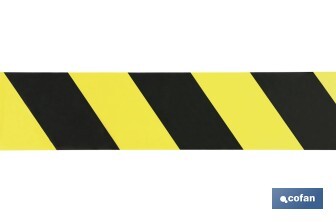 Cinta de balizamiento no adhesiva | Color amarillo/negro | Medidas: 50 y 80 mm | Longitud 100 y 200 metros | Galga 200 - Cofan