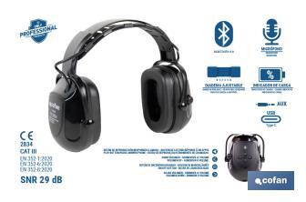 Cascos antirruido con Bluetooth | Reducción de sonido (SNR) 29 dB | Protección auditiva con micrófono y control de volumen - Cofan