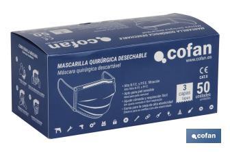 Mascarillas Quirúrgicas Desechables no tejidas | Con 3 capas de filtración | Pack de 50 Unidades - Cofan