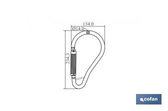 Gancho con bloqueo automático | Mosquetón de alta resistencia y seguridad | Material: acero | Resistencia: 23 kN | Apertura: 59 mm - Cofan