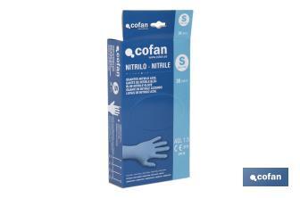 Caja dispensadora de guantes de nitrilo sin polvo | Caja de 30 unidades | Tres tallas diferentes - Cofan