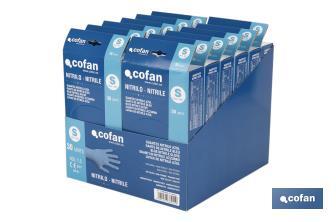 Caja dispensadora de guantes de nitrilo sin polvo | Caja de 30 unidades | Tres tallas diferentes - Cofan