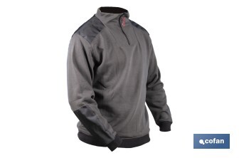 Sudadera de cuello con media cremallera | Color: gris y negro | Algodón y poliéster | Tejido ultra suave | Disponible desde la talla S hasta la XXXL - Cofan