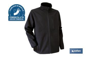 Chaqueta Soft Shell | Color Negro | Modelo Líster | Composición: 94% Poliéster y 6% Elastano - Cofan