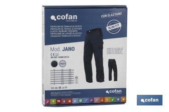 Pantalón de Trabajo | Flex | Modelo Jano | Slim Fit | Composición 97,76% Algodón y 2,24% Elastano | Color Azul Marino/Negro - Cofan