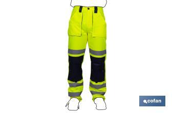 High visibility trousers | Available sizes from S to XXXL | Yellow and navy blue - Cofan