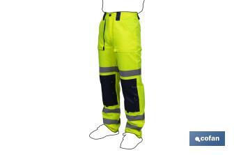 High visibility trousers | Available sizes from S to XXXL | Yellow and navy blue - Cofan