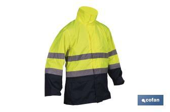High-visibility waterproof jacket with zip fastener | Yellow and blue | Available from size S to XXXL - Cofan