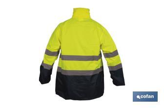High-visibility waterproof jacket with zip fastener | Yellow and blue | Available from size S to XXXL - Cofan