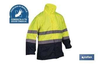 High-visibility waterproof jacket with zip fastener | Yellow and blue | Available from size S to XXXL - Cofan