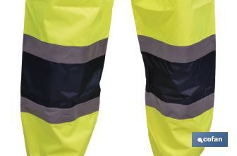 High-visibility waterproof trousers | High-visibility strips | Yellow and blue | Available from size S to XXXL - Cofan