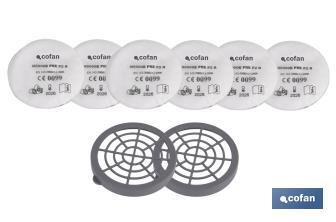 Set of 8 pieces for M6000E | Includes 2 Plastic Rings and 6 Pre-Filtrers of type A.B.E.K1 - Cofan