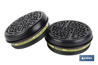 Set de 2 filtros para media máscara | Filtros de tipo A1B1E1K1 | Cartucho de polietileno de alta densidad | Protección contra gases y vapores orgánicos | Conforme con EN 14387:2004+A1:2008 - Cofan