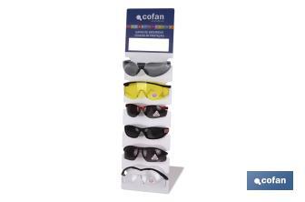 Display stand for anti-impact safety glasses | Includes a pack of 72 safety glasses of different models - Cofan