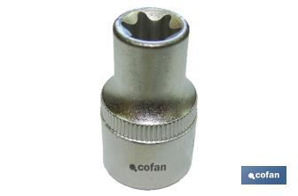 Chiavi a bussola Torx femmina da 1/2'' | Realizzate in acciaio al cromo vanadio | Dimensioni: E-24 - Cofan