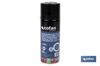White lithium + PTFE grease 400ml | Spray grease with PTFE additive | Liquid lubricant spray - Cofan