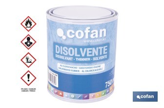 Disolvente clorocaucho | Diluyente para resinas acrílicas termoplásticas | Alta compatibilidad y brochabilidad | No afecta al brillo | Capacidad: 750 ml - Cofan