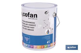 Pintura antihumedad sintética blanca satinada | Protección para paredes y techos | Capacidad: 750 ml y 4 L - Cofan