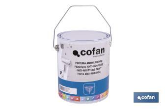 Pintura antihumedad sintética blanca satinada | Protección para paredes y techos | Capacidad: 750 ml y 4 L - Cofan