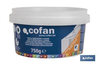 Mastic de rénovation et lissage en Pâte | Pour une utilisation en intérieur | Format de 350 g, 750 g et 5 kg - Cofan