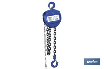 Polipasto de cadena manual | Altura de elevación: 6 m | Color: azul | Gancho resistente | Disponible en varias capacidades de carga - Cofan
