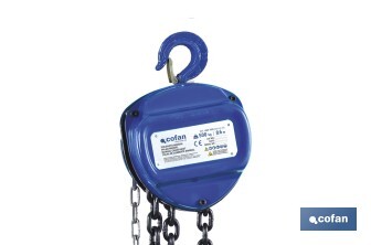 Polipasto de cadena manual | Altura de elevación: 6 m | Color: azul | Gancho resistente | Disponible en varias capacidades de carga - Cofan