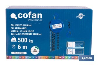 Polipasto de cadena manual | Altura de elevación: 6 m | Color: azul | Gancho resistente | Disponible en varias capacidades de carga - Cofan