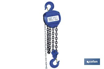 Polipasto de cadena manual | Altura de elevación: 6 m | Color: azul | Gancho resistente | Disponible en varias capacidades de carga - Cofan