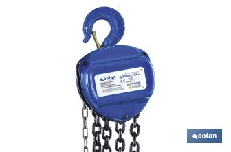 Polipasto de cadena manual | Altura de elevación: 6 m | Color: azul | Gancho resistente | Disponible en varias capacidades de carga - Cofan