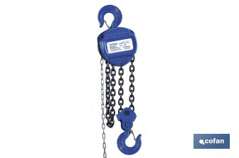 Polipasto de cadena manual | Altura de elevación: 6 m | Color: azul | Gancho resistente | Disponible en varias capacidades de carga - Cofan