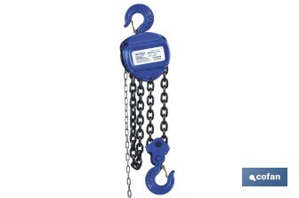 Polipasto de cadena manual | Altura de elevación: 6 m | Color: azul | Gancho resistente | Disponible en varias capacidades de carga - Cofan