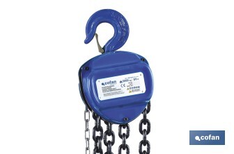 Polipasto de cadena manual | Altura de elevación: 6 m | Color: azul | Gancho resistente | Disponible en varias capacidades de carga - Cofan