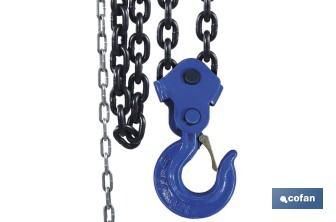 Polipasto de cadena manual | Altura de elevación: 6 m | Color: azul | Gancho resistente | Disponible en varias capacidades de carga - Cofan