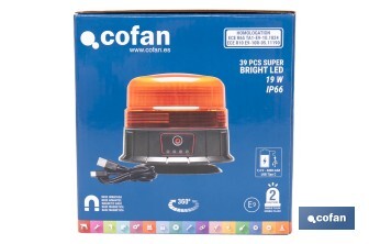 Luz emergencia rotativa 360° | Recargable USB-C | Base magnética | Certificada ECE R65 | Para vehículos industriales y agrícolas - Cofan