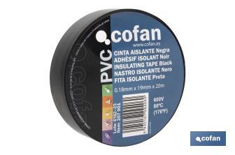 Insulating tape 180 microns | Black | Resistant to voltage, heat and different acids and alkaline materials - Cofan