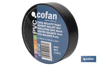 Cinta Aislante 130 Micras | Color negro | Resistente al voltaje, al calor y a diferentes ácidos y alcalinos - Cofan