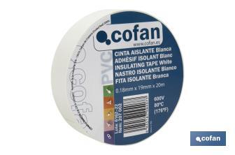 Fita isoladora | 180 microns | Cor Branco | 19 mm x 20 metros - Cofan