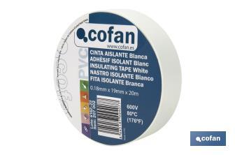 Fita isoladora | 180 microns | Cor Branco | 19 mm x 20 metros - Cofan
